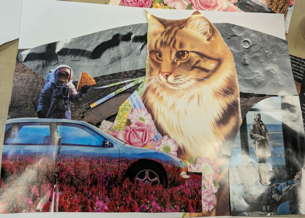 The collage of all that same stuff plus what was going to be a biodome with Amelia Earhart inside observing the cheese exchange