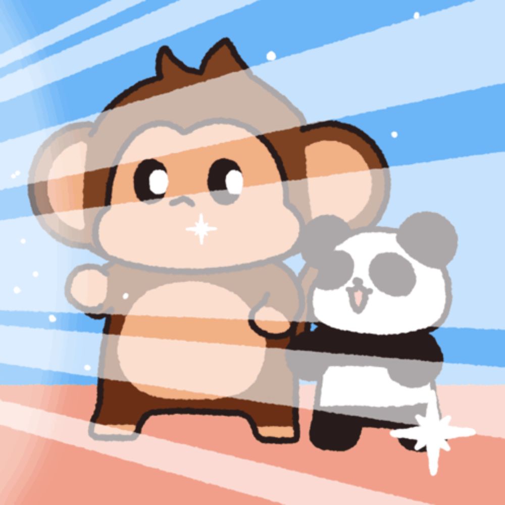 a drawing of a monkey and a panda bear with a cross in the background