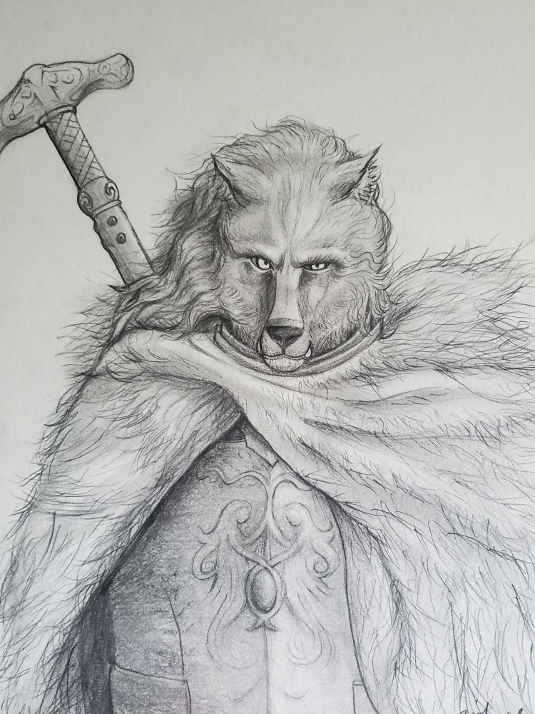 Blaidd from Elden Ring in pencil