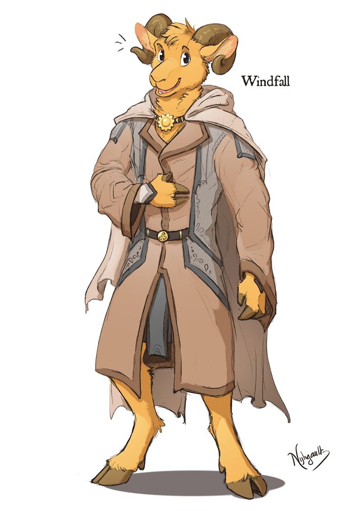Aesc in loincloth and robes as a cleric of Tymora