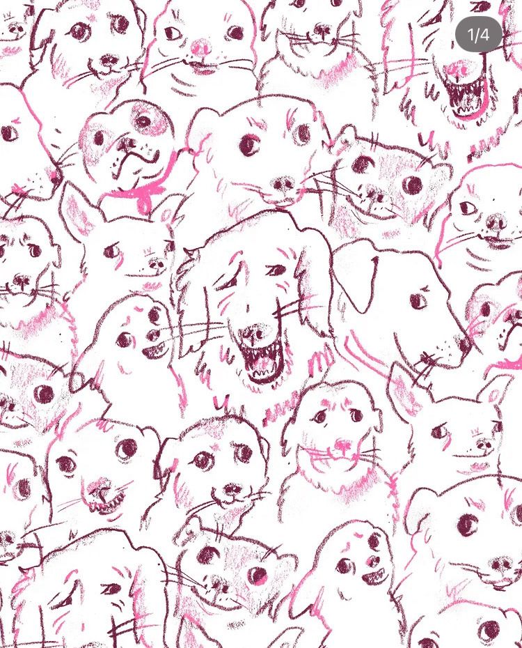 Drawing of several different dogs in pink and black ink, all of the dogs looking misshapen and unconventional.     #dogsinart #animalsinart #illustration #ilustração #ilustración #cão #cachorro  #dog #perro #amorperruno #chien #toutou #hund #hond #hundeliebe #koira #köpek #пес  #犬 #狗 #개 #dibujanteargentina #ilustracionanimal #julietaalvarez #catsinart #gato #katze #dibujoperro 
‎ #כלב