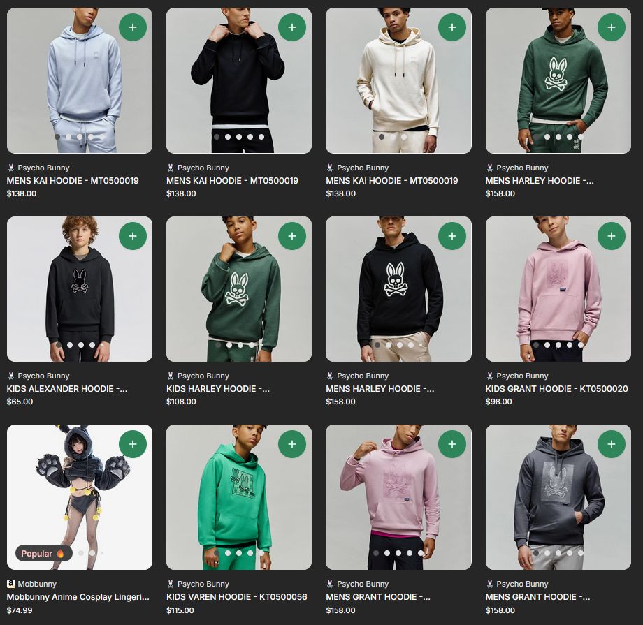 a series of incredibly mid hoodies that cost nearly $200, and one sexy fleece bunny bikini for variety's sake I guess.