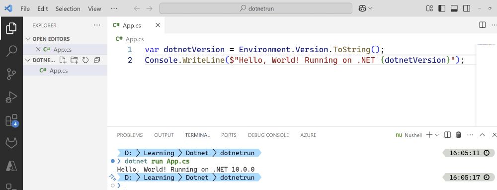 dotnet run on an App.cs file