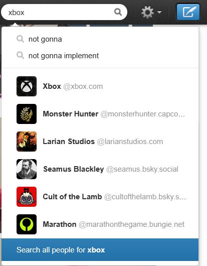 A screenshot of the Twitter typeahead showing search results for "xbox".