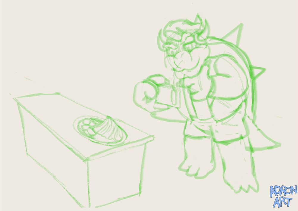 Hipster Bowser finding the right angle to take a picture of some Tornado Omurice with curry.
