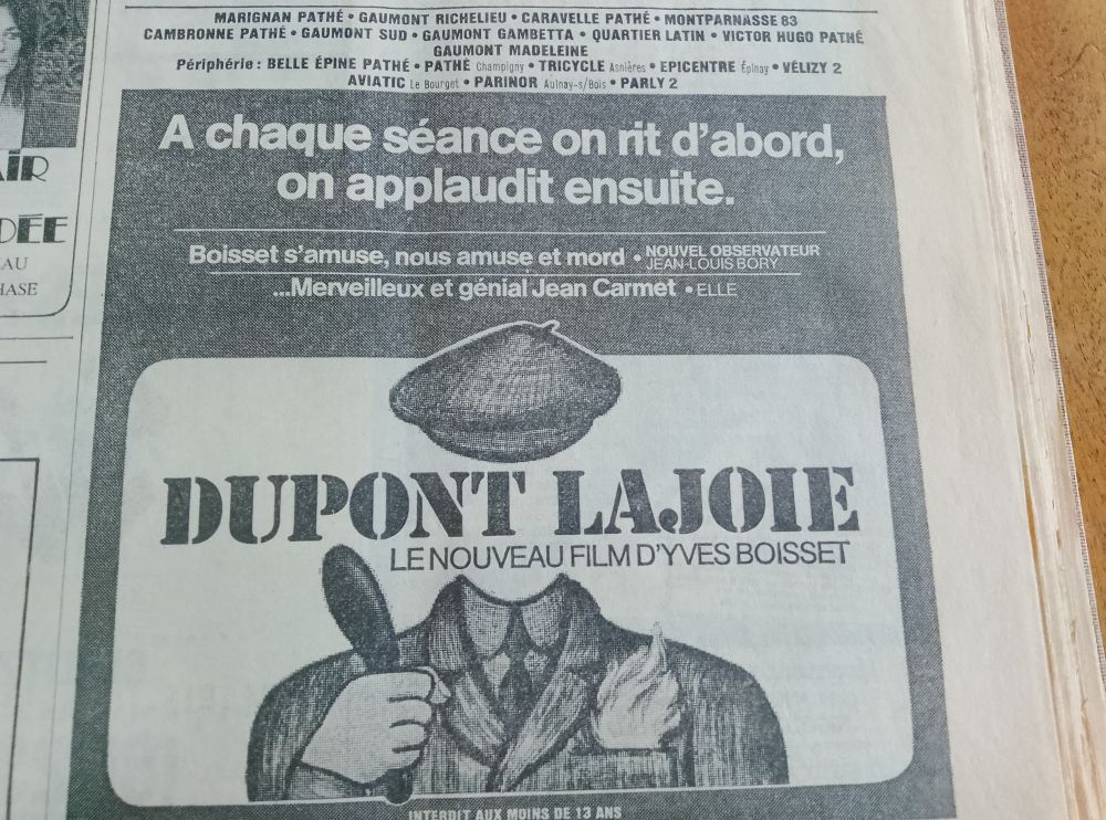 Publicité d'époque pour Dupont Lajoie d'Yves Boisset