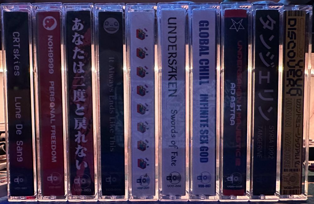 A picture of ten cassette tapes from my music label