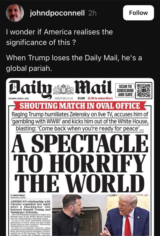 I wonder if America realizes the significance of this?  When Trump loses the Daily Mail, he’s a global pariah.

Title—A Spectacle to Horrify the World 