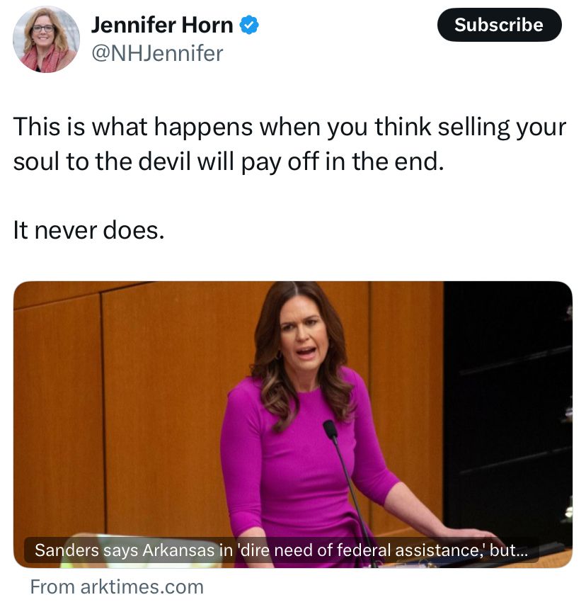 Jennifer Horn-this is what happens when you think selling your soul to the devil will pay off in the end. It never does.