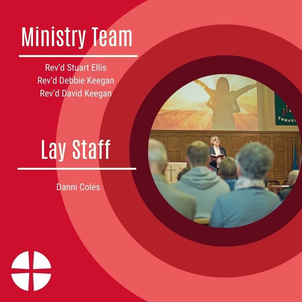 Ministry Team: Rev’d Stuart Ellis; Rev’d Debbie Keegan; Rev’d David Keegan. Lay employee: Danni Coles