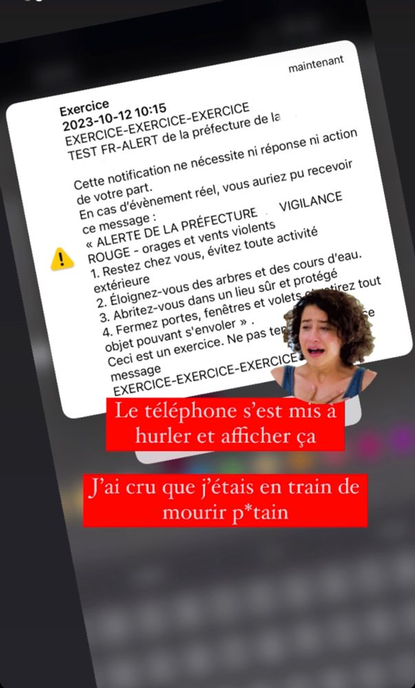 Capture de l’écran d’alerte sur mon tél 
J’y explique qu’en plus le téléphone a émis une sonnerie d’alarme très forte
