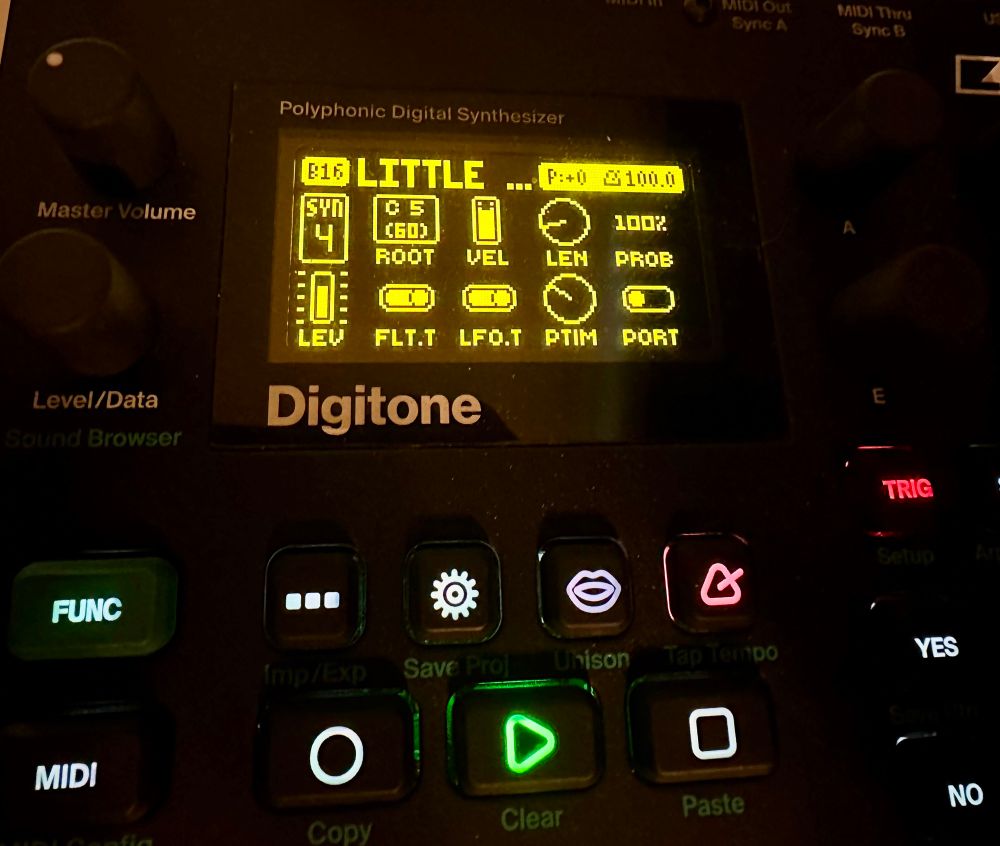 a close-up of an Elektron Digitone playing the “Little Star” preset
