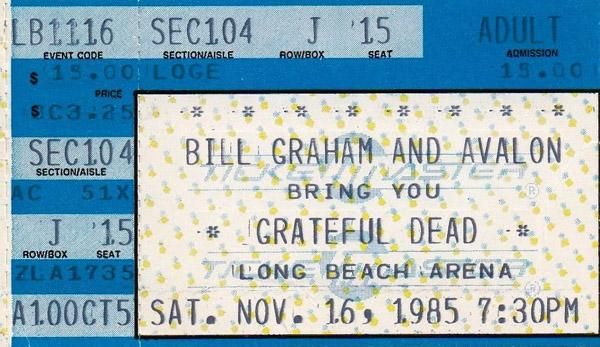 ticket stub for Grateful Dead in Long Beach