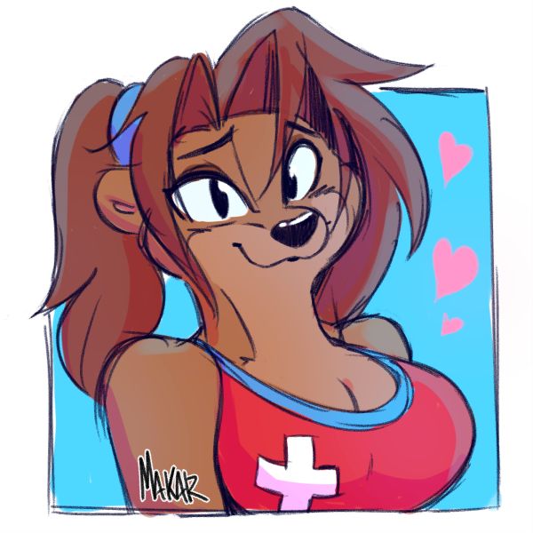 Sketch of a female anthro otter in a lifeguard uniform.