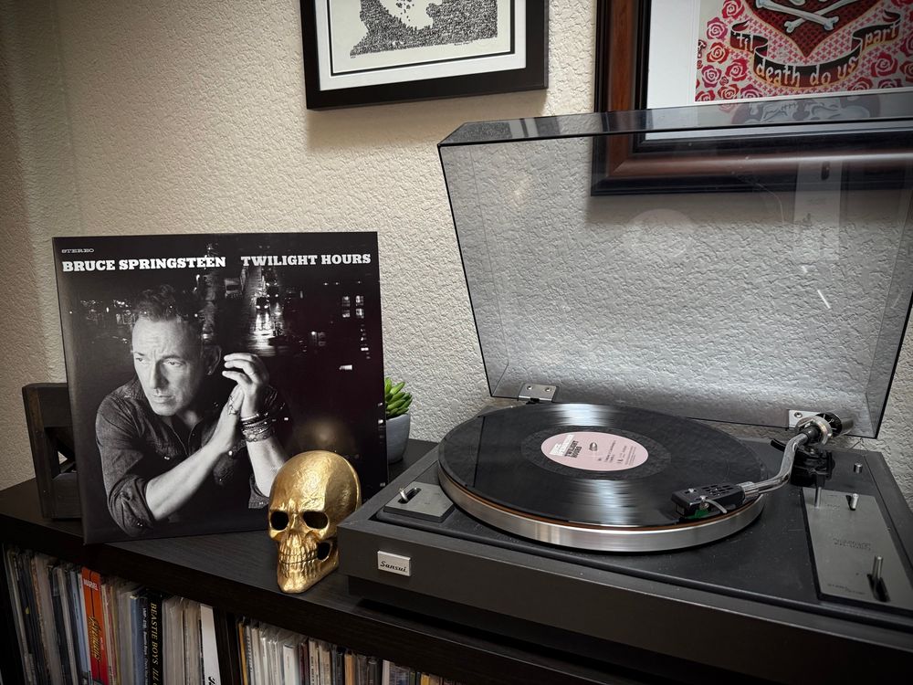 Twilight Hours from Tracks 2 by Bruce Springsteen playing on a record player.