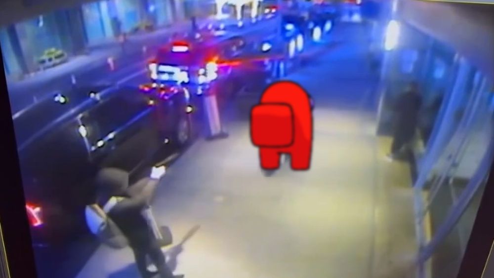 Video footage of the guy who shot that CEO in the back but he’s aiming at the among us guy 