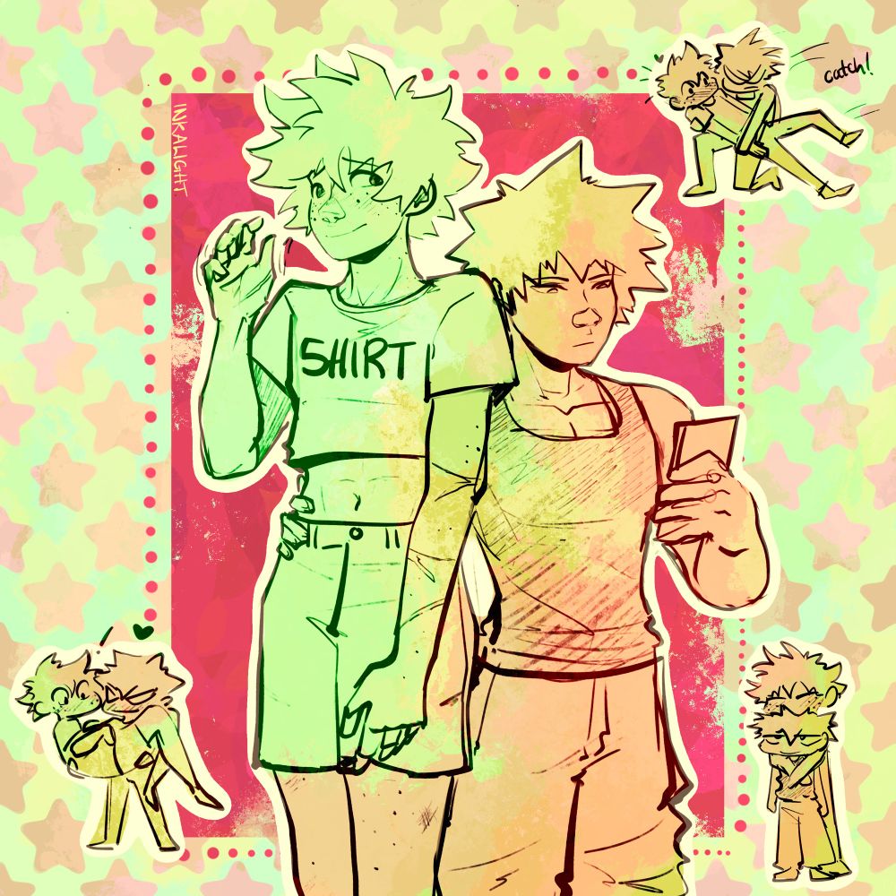 Izuku is now taller than his canon heightand standing next to kacchan there are multiple tiny poses of katsuki and Izuku bonding and being cute together 