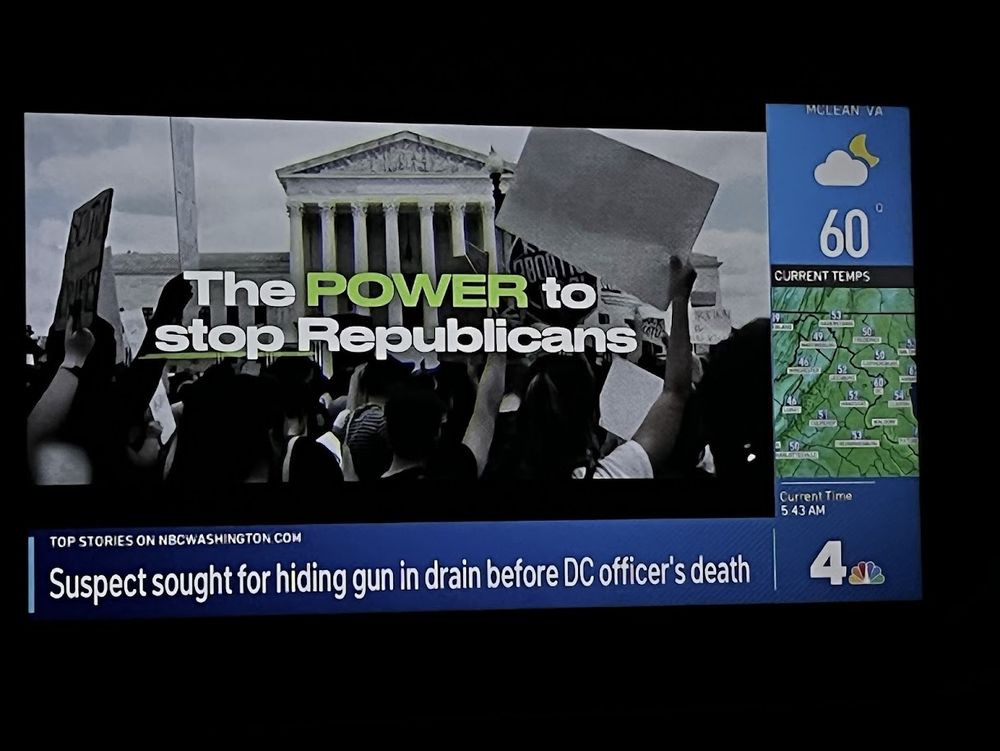 An advertisement on local Washington DC television with the headline "THE POWER TO STOP REPUBLICANS"