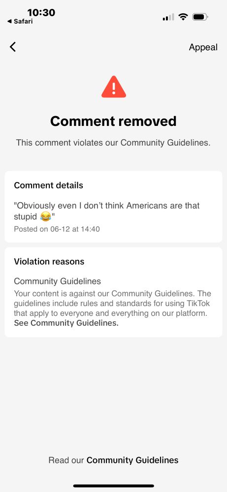 Removal notice from TikTok 