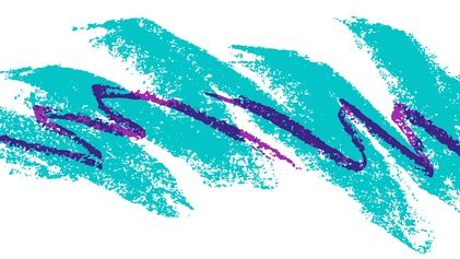 "Jazz design" featured on Solo disposable paper cups in the 1990s. Thick turquoise squiggle with a thin purple squiggle on top