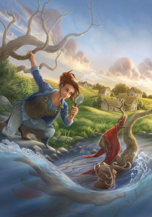 A Halfling detective and a Pooka find a clue in a river