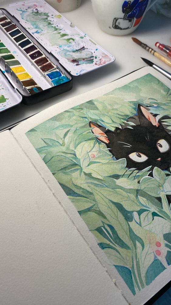 Cat wstercolor cute kawaii