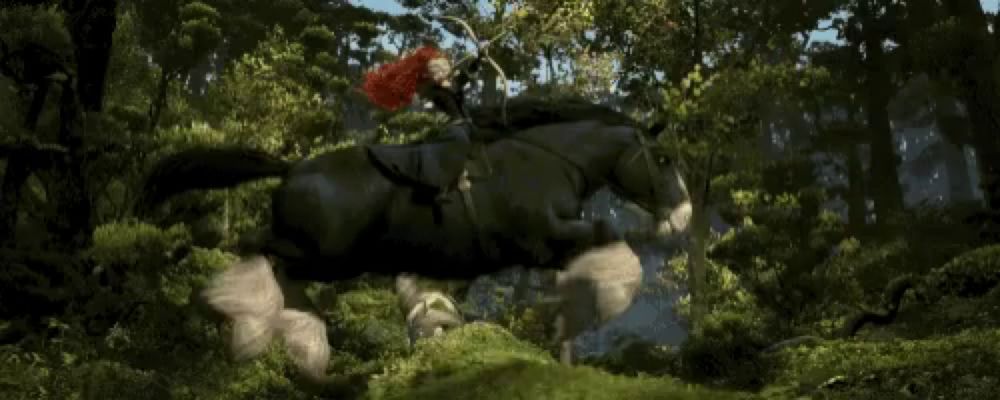 a woman is riding on the back of a black horse in a forest .