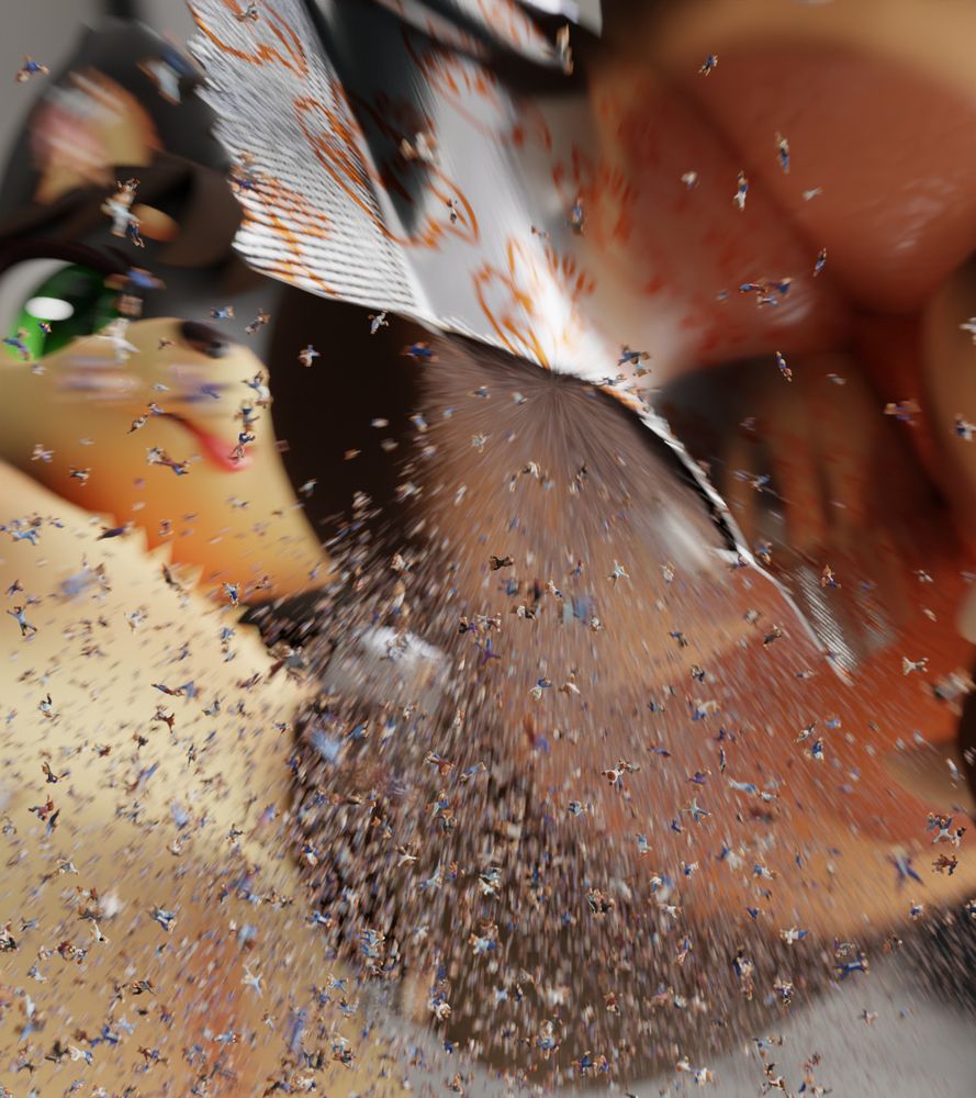 Skafu has torn open the spice packet, and is pouring the contents (many many tiny citizens) into the city cup.