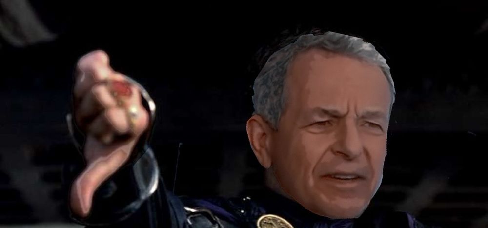 Bob Iger as Commodus giving the thumbs down in GLADIATOR 