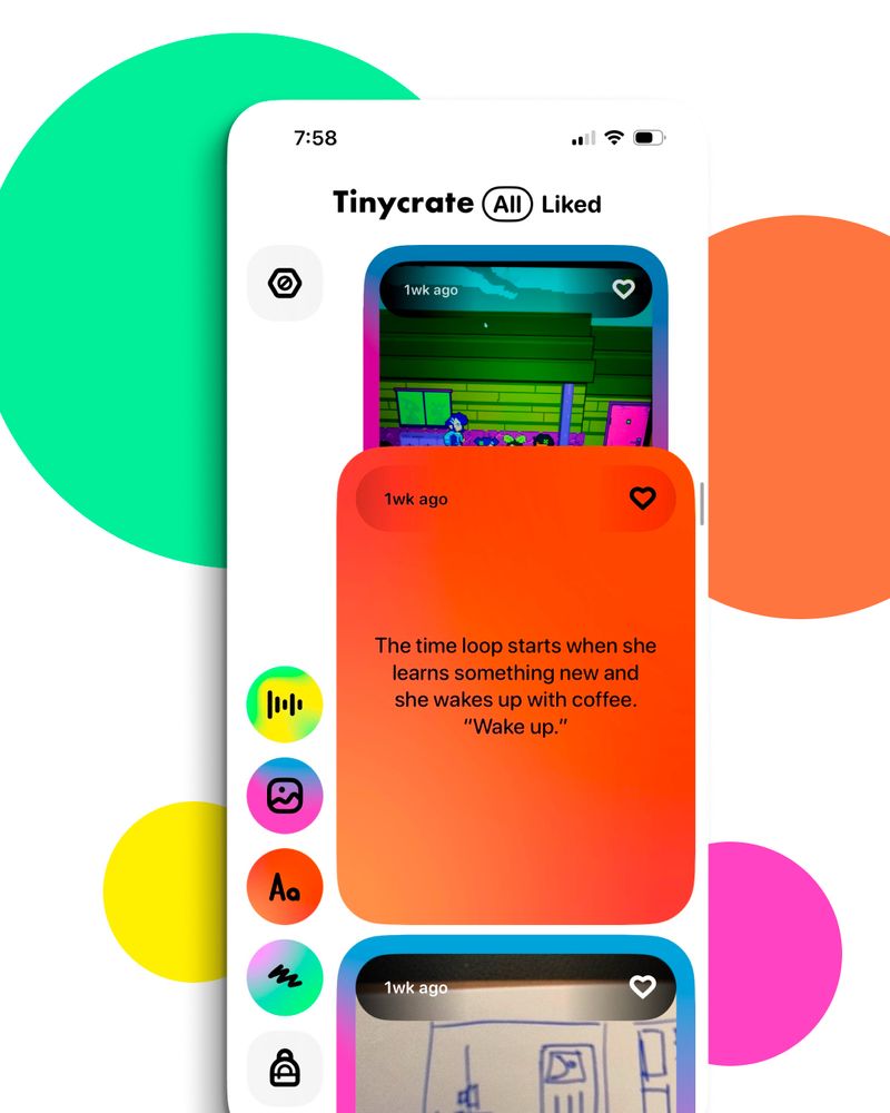 An image of an in progress iOS app with a hero screen in the middle with an interesting background mirroring the main colors of the app. It's supposed to evoke how I feel about the app when I open it everyday. Fun, cozy, and useful.