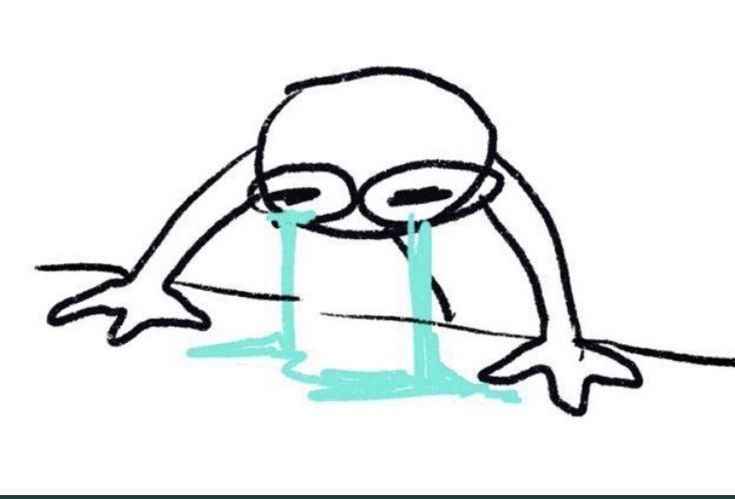 A reaction image depicting a scribbly image of a stick figure crying