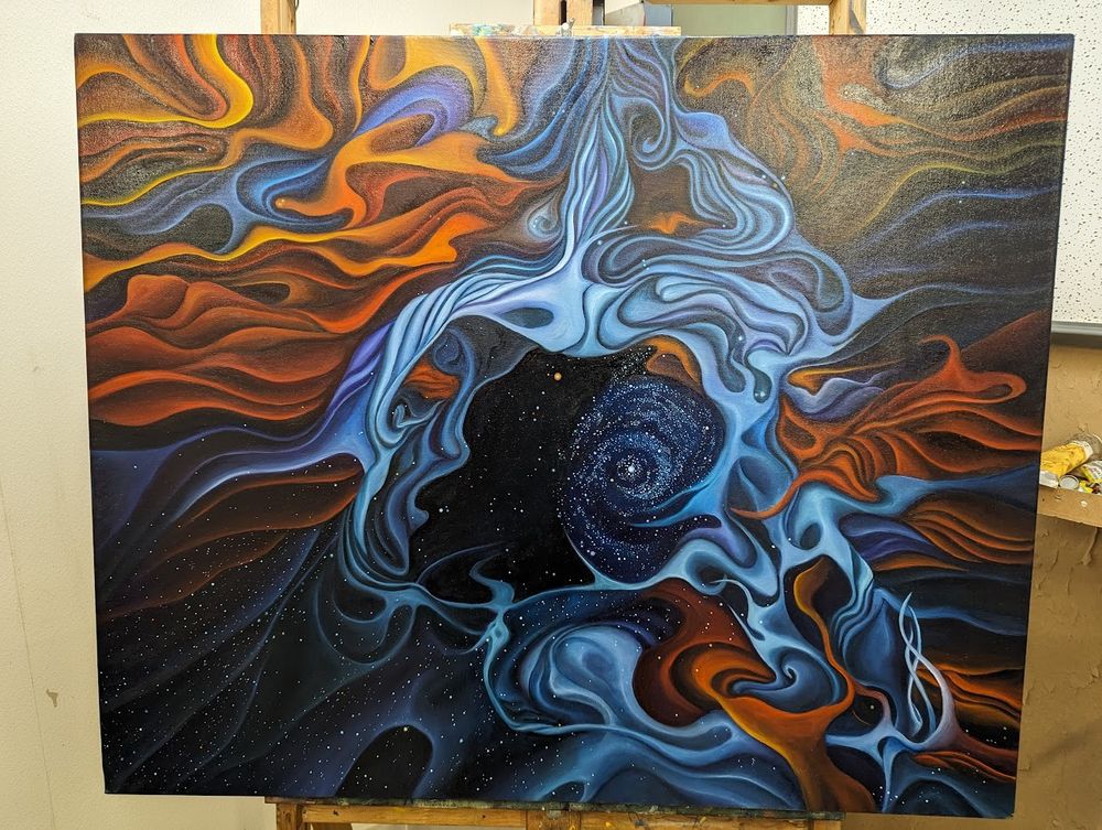 In progress painting of Tarantula Nebula.