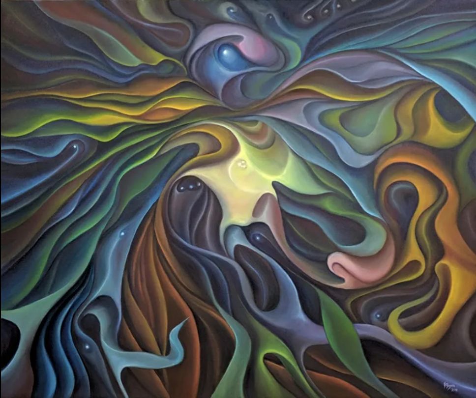 Painting of M42 Orion 30×40″ 76×101 cm
Oil on canvas 2019 Sold
Abstract spacescape: swirling nebula with stars embedded