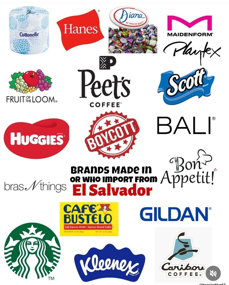 Boycott these brands made in or import from El Salvador.
