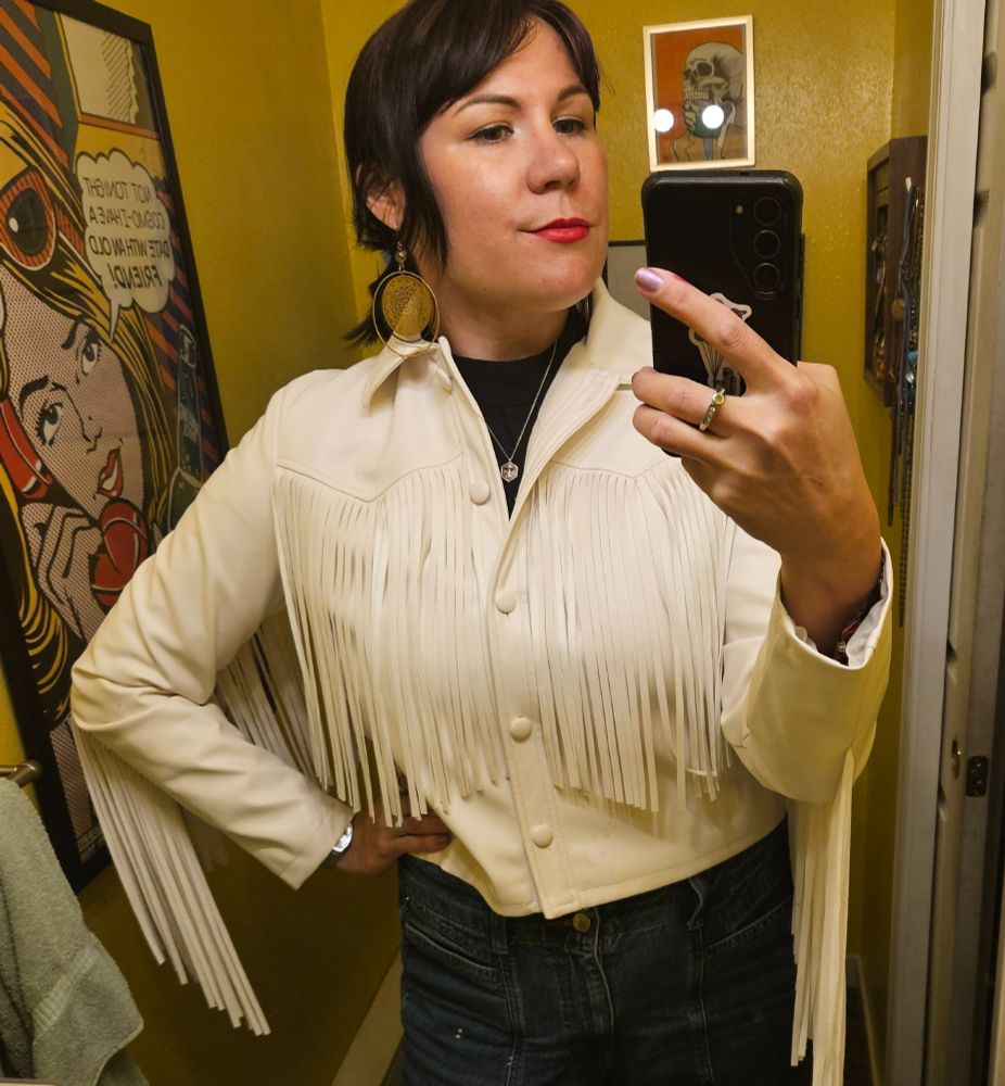 My sweet ass white fringe jacket