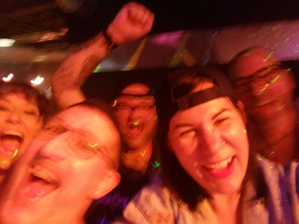 Blurry pic of me and the boys partying under thw red lights