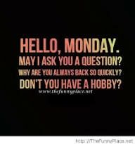 Hello, Monday. May i ask you a question? Why are you always back so quickly? Don't you have a hobby?