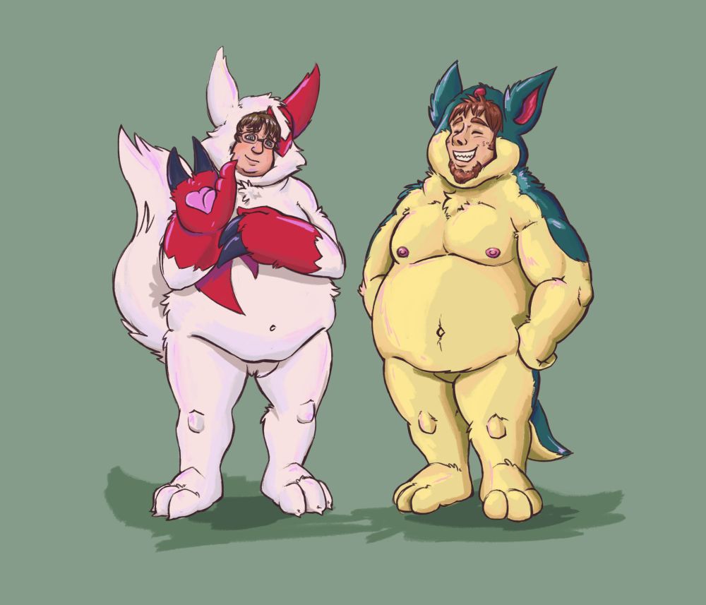AlteredZangy and Kulbara wearing chubby Zangoose and Quillva Suits, respectively.