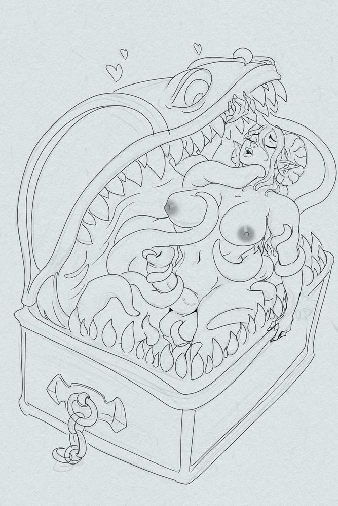 Sketch of a woman in a chest mimic.