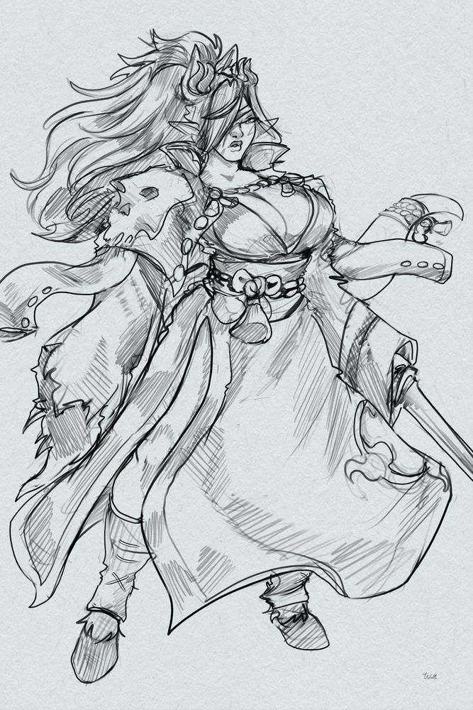 Tiefling dressed as Baiken from Guilty Gear Strive.