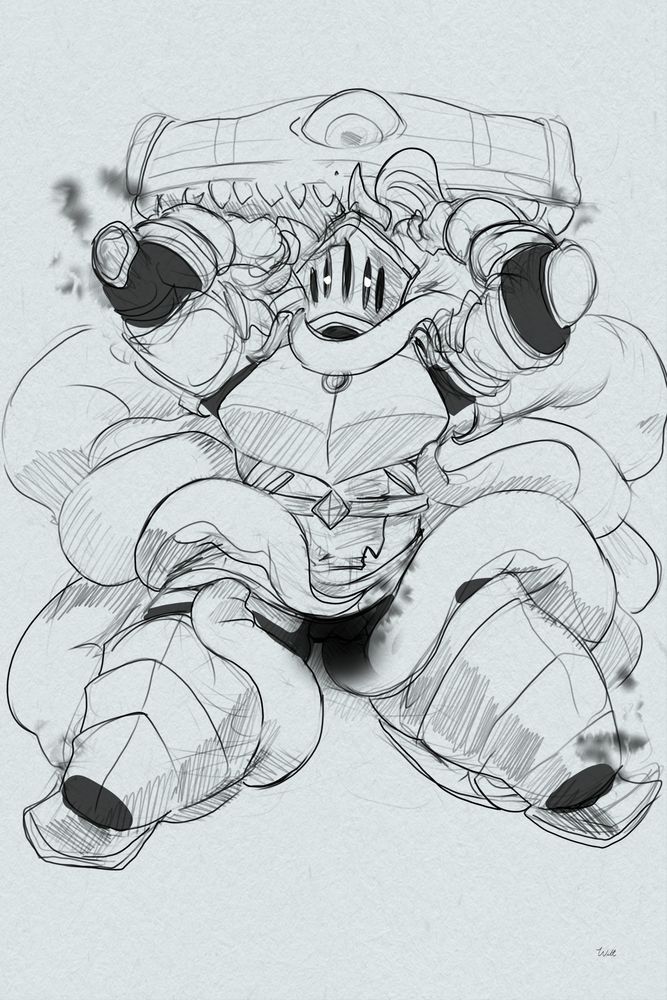 Sketch of a ghost knight wrapped in tentacles.
