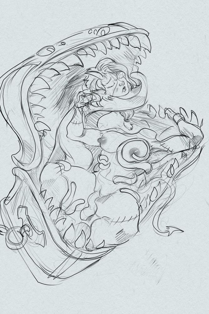 Sketch of a woman inside a mimic.