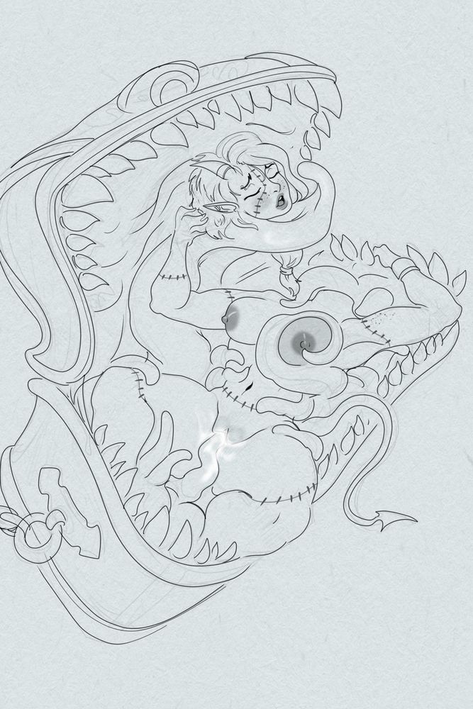 Sketch of a woman in a mimic.