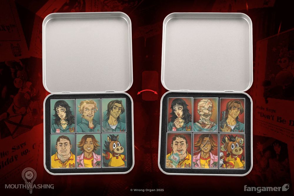 The "After the Crash" lenticular magnet set. 6 magnets, featuring Anya, Curly, Jimmy, Swansea, and Polle. The "before" shows their appearance before the ship's crash and "after" shows their appearance after the crash