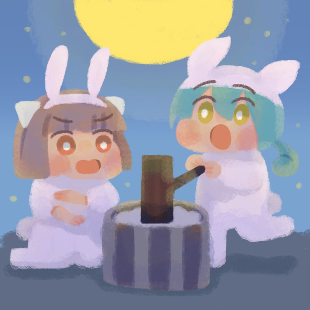 十五夜に餅つきしているずんだもんときりたん