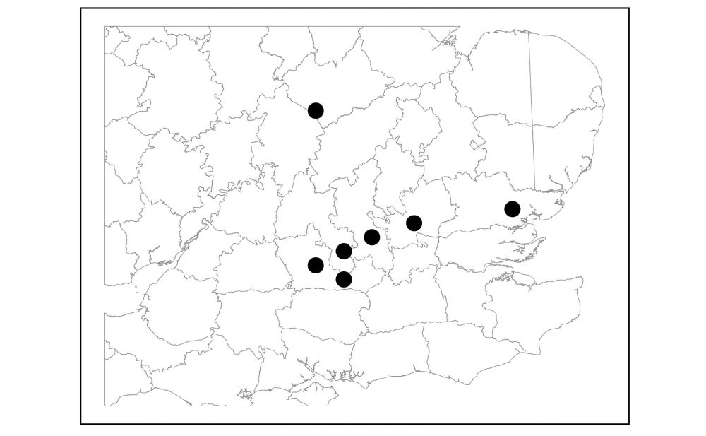 The distribution of the micro moth Pammene juniperana in the UK up to the end of 2023.