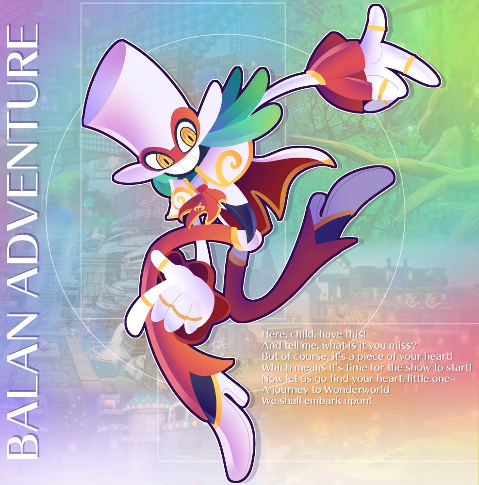 Balan from Balan Wonderworld, in the famous pose from the Sonic Adventure 1 boxart