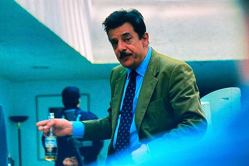 Giancarlo Giannini in Man on Fire (2004), now a rumpled middle-aged man with a mustache in a pea-green suit holding a Corona and you're like, oh yeah, that guy