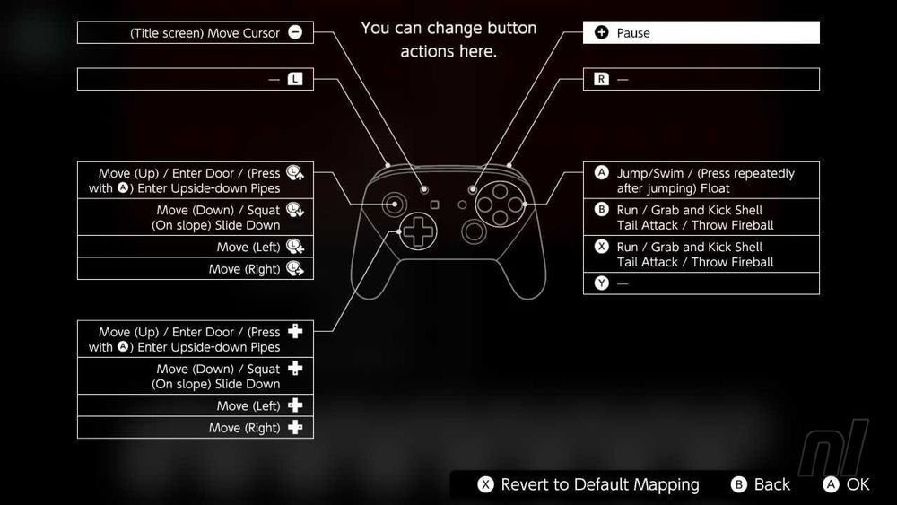 A screen showing the button remapping possibilities 