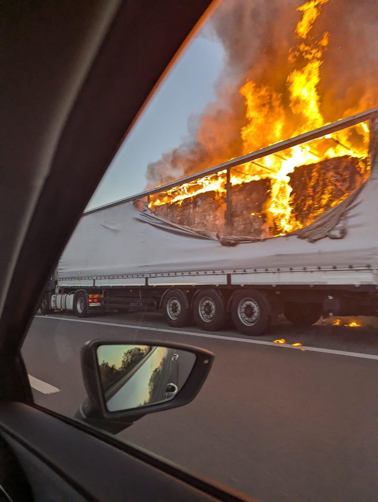 Burning truck on highway